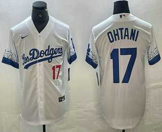 Men%27s Los Angeles Dodgers #17 Shohei Ohtani Number White 2021 City Connect Cool Base Stitched Jersey